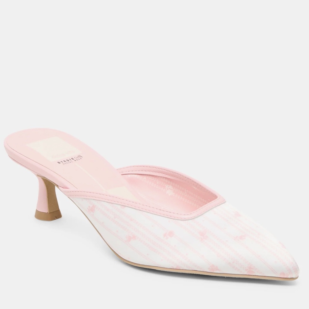 Never Worn Cleo X Byrdie Golf Heels Pink Floral Satin - Dolce Vita
